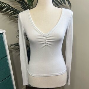 American Eagle Ruched Front White Vneck Top (S)